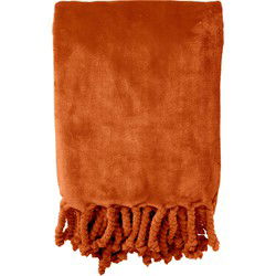 Dutch Decor FLORIJN - Plaid 150x200 cm - grote fleece plaid met flosjes - Potters Clay - oranje terra - Dutch Decor