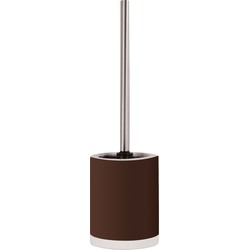 MSV Shine Toilet/wc-borstel houder - keramiek/metaal - donkerbruin - 38 cm - Toiletborstels