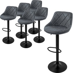 ML-Design barkruk set van 6, bekleding van kunstleer, antraciet, gestoffeerde barkruk met rugleuning en voetensteun, in hoogte verstelbare barkruk, 360° draaibaar, bistrostoel draaistoel barstoelen