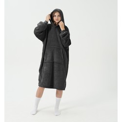 Textino SHERRY Oversized Hoodie - 70x110 cm - Hoodie & deken in één - heerlijke, grote fleece hoodie deken - Raven - zwart - Textino