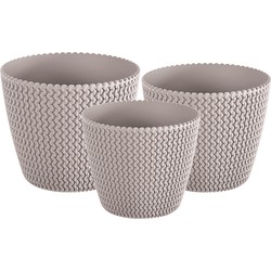 Plantenpotten/bloempot set 3x mix formaten kunststof taupe 26/22/19 cm - Plantenpotten