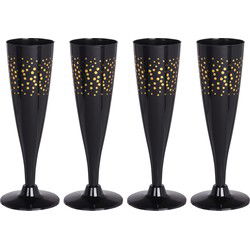 EH Prosecco/champagneglazen - 4x - zwart/goud - 130 ml - Champagneglazen