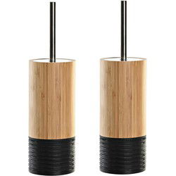 2x items toiletborstel - bamboe hout - bruin zwart- 37 x 10 cm - Toiletborstels