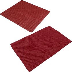 Urban Living Douche anti-slip en droogloop mat/tapijt - badkamer set - rubber/polyester - donkerrood - Badmatjes