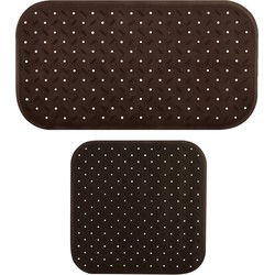 MSV Douche/bad anti-slip matten set badkamer - rubber - 2x stuks - bruin - 2 formaten - Badmatjes