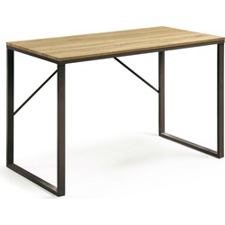 Kave Home - Talbot bureau met natuurlijke MDF-afwerking en zwart stalen poten 120 x 60 cm