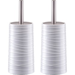 2x Stuks WC/Toiletborstel houder - wit - keramiek - D11 x 32 cm - wave relief - Toiletborstels