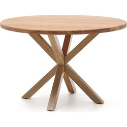 Kave Home - Argo ronde tafel van massief acaciahout en stalen poten met houteffect Ø 120 cm