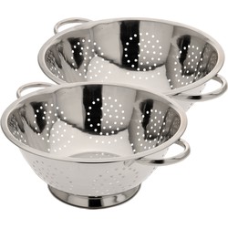 Excellent Houseware keuken vergieten set 2x stuks - op voet - RVS - 24 x 10 en 29 x 13 cm - Vergieten