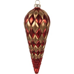 Clayre & Eef Kerstbal Ø 6x16 cm Rood Goudkleurig Glas Kerstboomversiering