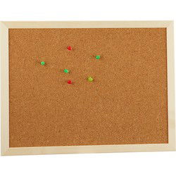 Prikbord/memobord - naturel kurk - 40 x 30 cm - houten rand - kantoor - Prikborden