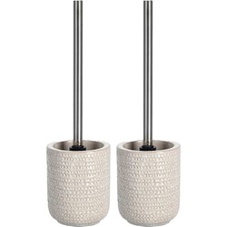 2x stuks WC/Toiletborstel in houder keramiek - beige - D11 x 31 cm - Structure - Toiletborstels