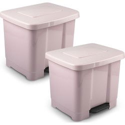 Plasticforte pedaalemmer - 2x stuks - 2-vaks - roze - 35L - 43x38 cm - Pedaalemmers