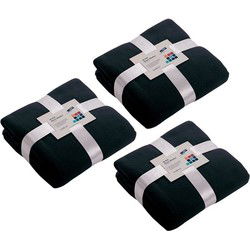 3x Fleece woondekens/woonplaids marineblauw 130 x 170 cm - Plaids