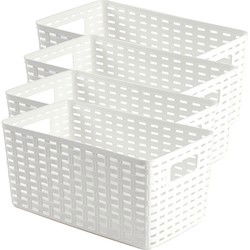 PlasticForte Opbergmand - 4x - Kastmand - rotan kunststof - wit - 5 Liter - 15 x 28 x 13 cm - Opbergmanden
