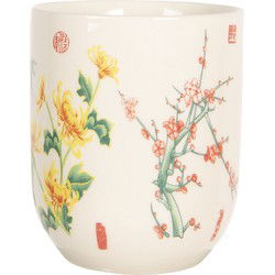 Clayre & Eef Mok  100 ml Beige Geel Porselein Rond Bloemen Theemok