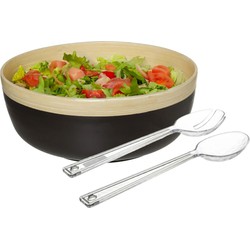 Secret de Gourmet Slakom/schaal met slacouvert - Bamboe - D30 cm - Saladeschalen