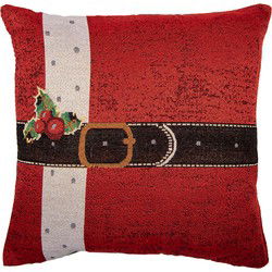 Clayre & Eef Kussenhoes 44x44 cm Rood Polyester Katoen Vierkant Kerstman