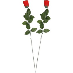 2x Nep planten rode Rosa roos kunstbloemen 60 cm decoratie - Kunstbloemen