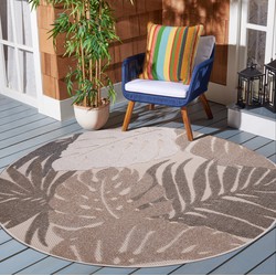 Tapijtenloods Binnen en Buiten Rond Vloerkleed Floral Outdoor Laagpolig Tapijt Beige- 200 CM ROND