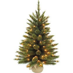 Triumph Tree Forest Frosted Kunstkerstboom in Jute met LED Verlichting - H60 x Ø46 cm - Groen