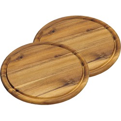 Kesper snijplank - 4x - rond - met sapgroef - Dia 25 cm - Acacia hout - Serveerplanken