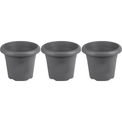 3x Rond grijs plantenbakje/bloemenbakje/bloempotje Flori 18 cm kunststof/plastic - Plantenbakken