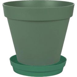 Bloempot Toscane kunststof donkergroen D40 x H32 cm inclusief onderschaal D35 cm - Plantenpotten