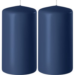 2x Kaarsen donkerblauw 6 x 15 cm 58 branduren sfeerkaarsen - Stompkaarsen