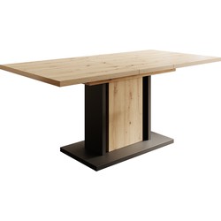 Meubella Eetkamertafel Welp - Eiken - Zwart - 180 cm - Uitschuifbaar