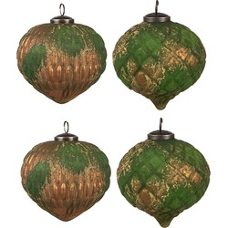 Clayre & Eef Kerstbal Set van 4 Ø 13x13 cm Bruin Groen Glas Kerstboomversiering