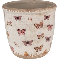 Clayre & Eef Bloempot  Ø 15x14 cm Beige Roze Keramiek Vlinders Bloempot Binnen