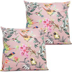 Anna's collection buitenkussen bloem - 2x - roze - 60 x 60 cm - Sierkussens