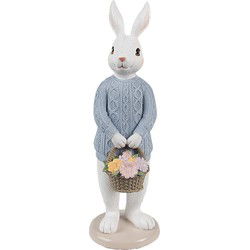 Clayre & Eef Decoratie Beeld Konijn 24 cm Wit Blauw Kunststof