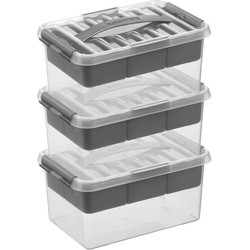 3x Kunststof stapelbare opbergbak met vakken 6 liter 30 x 20 x 14 cm - Opbergbox