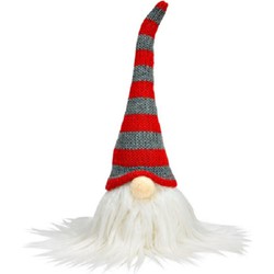 Pluche gnome/dwerg decoratie pop/knuffel wit/rood/grijs 24 cm - Kerstman pop