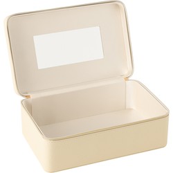 J-line - Cosmetica Doos Rechthoek+spiegel Kunstleder Beige - 30x19x12cm