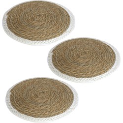 Set van 3x stuks pannen onderzetter van zeegras rond 34 x 34 cm - Panonderzetters