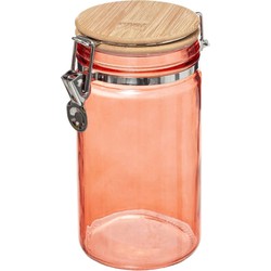 Voorraadbus/voorraadpot 1L glas koraal oranje met bamboe deksel en beugelsluiting - Voorraadpot