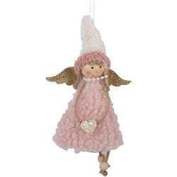 Clayre & Eef Kersthanger Engel 10x3x20 cm Roze Synthetisch