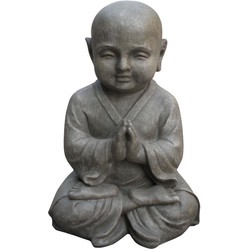 Boeddha Shaolin Monnik Meditatie 25X20X42 Cm Licht Grijs Fiberclay - stonE'lite