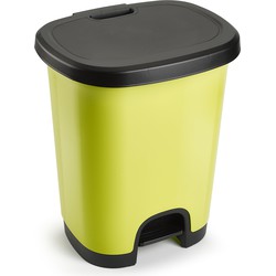 Plasticforte vuilvisbak Pedaalemmer - groen/zwart - 18 liter - 33 x 28 x 40 cm - kunststof - afval - Pedaalemmers