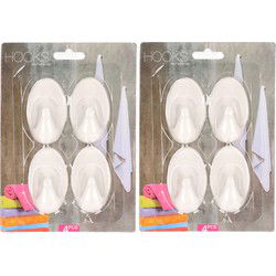 Zelfklevende keuken/badkamer/kleding/ophang haakjes - 8x stuks - kunststof - wit - Handdoekhaakjes