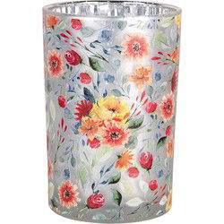 Clayre & Eef Theelichthouder Grijs Glas Bloemen