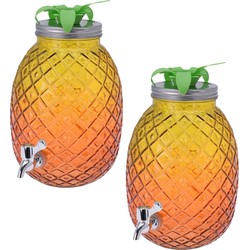 2x Stuks glazen drank dispenser ananas geel/oranje 4,7 liter - Drankdispensers