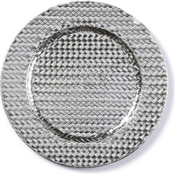 Ronde zilveren gevlochten onderzet bord/kaarsonderzetter 33 cm - Kaarsenplateaus
