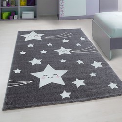 Tapijtenloods Kids Sterren Vloerkleed Kinderkamer Grijs Laagpolig- 120x170 CM