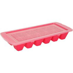 Plasticforte IJsblokjesvorm met afsluitdeksel - roze - 1x -12 blokjes - IJsblokjesvormen