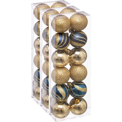36x stuks kerstballen mix goud/blauw glans/mat/glitter kunststof 4 cm - Kerstbal