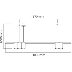 ISE Pendel 5x GU10 excl 1000mm geborsteld staal + zwart